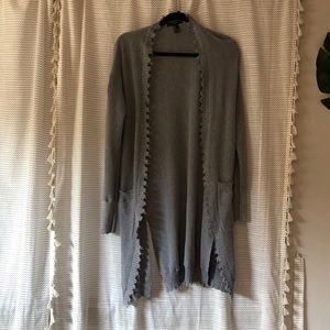 Forever 21 long grey distressed cardigan
